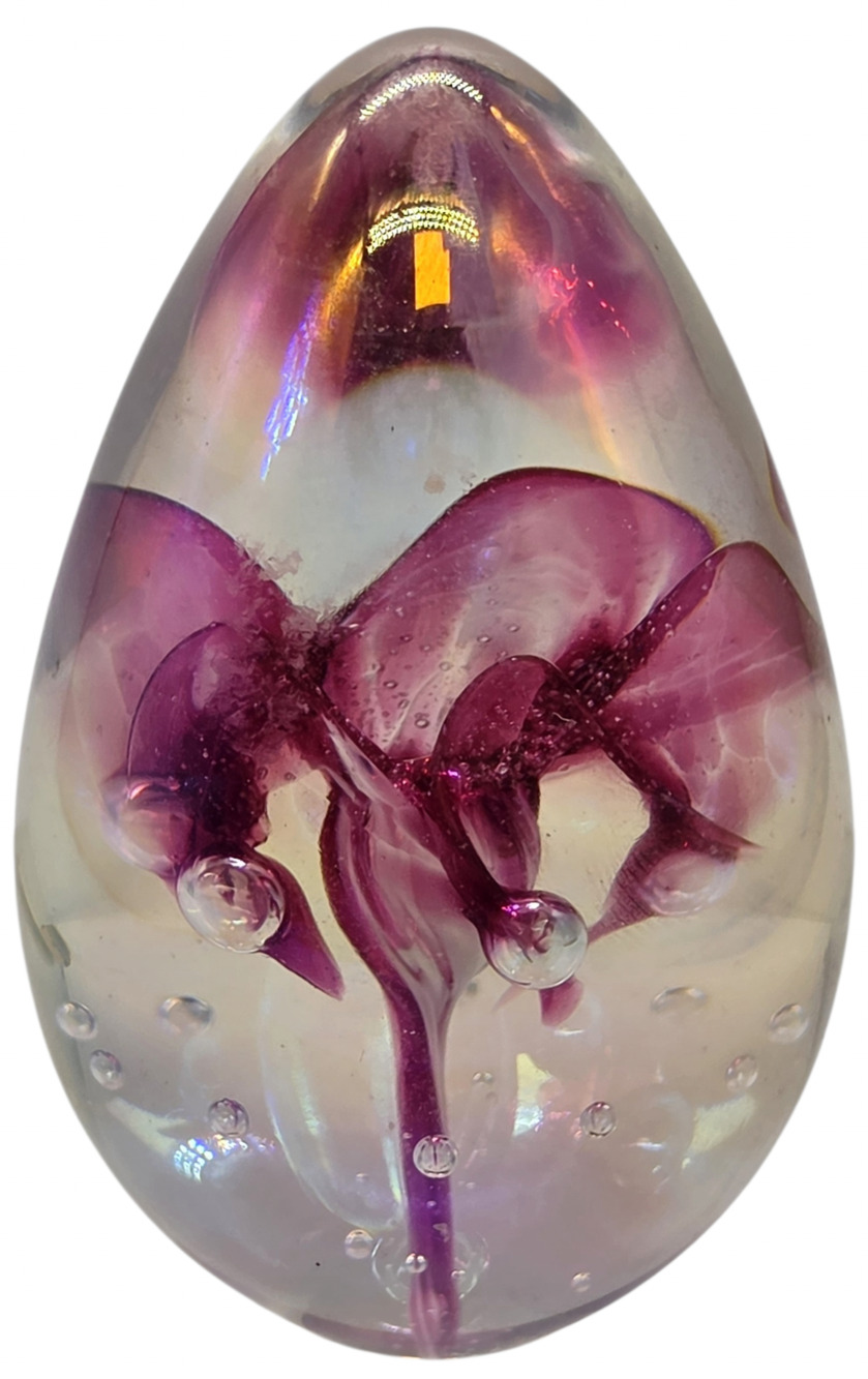 James Alloway Signed Glass egg Paperweight 3” X 2" FLORAL DESIGN